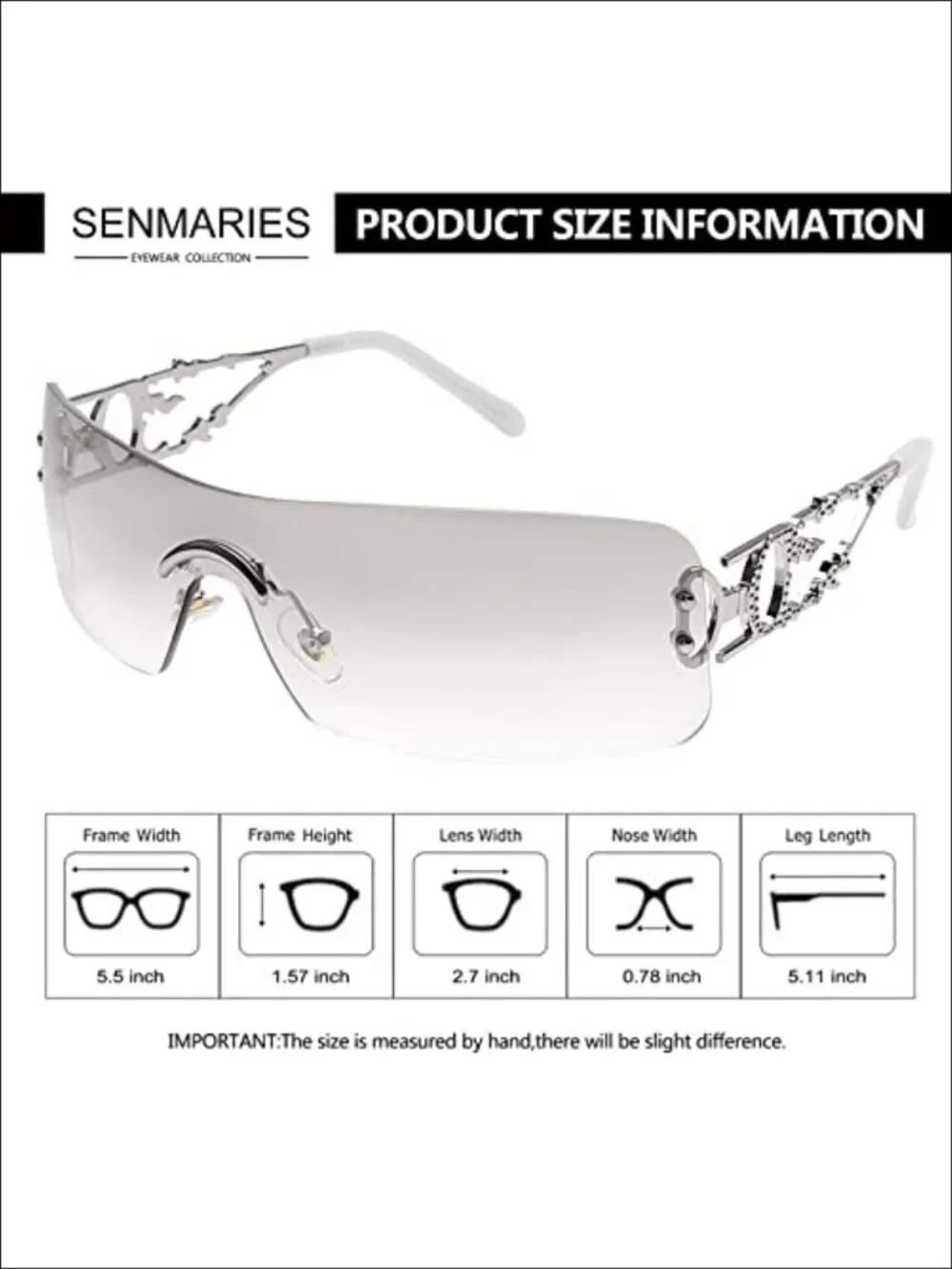 Y2K Rectangle Rimless Sunglasses Retro Flame UV400 Unisex Festival Eyewear